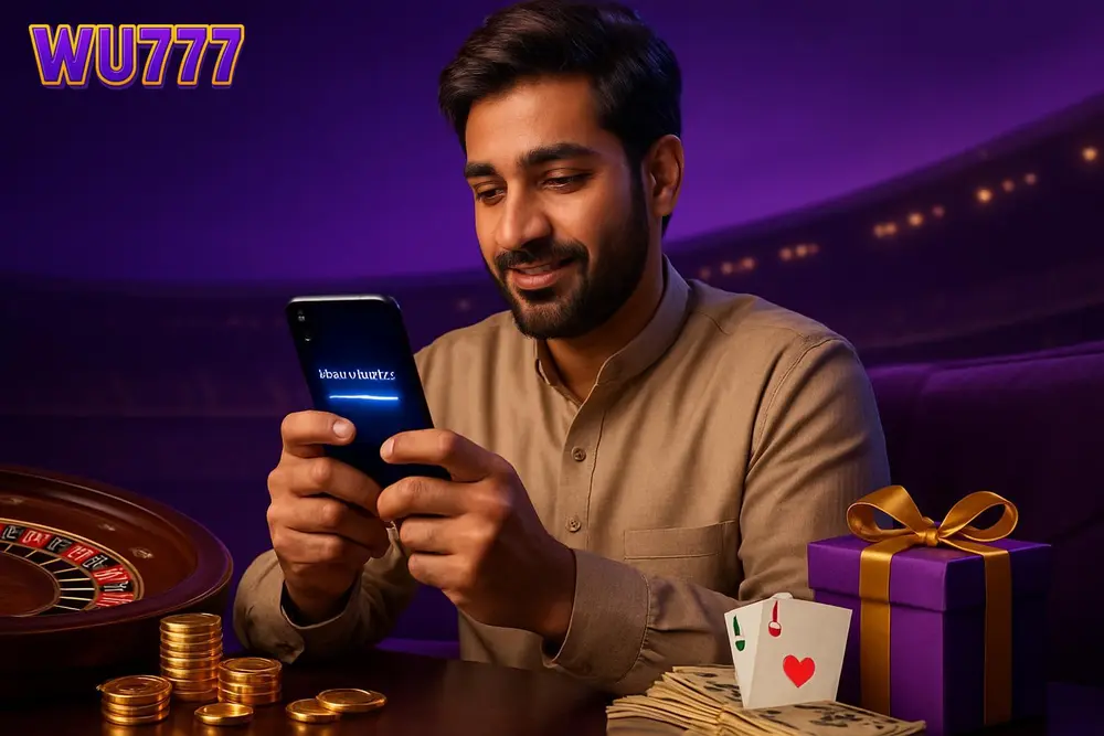 WU777 APK download โ a Pakistani man sitting on a sofa downloading an app on his smartphone with a progress bar WU777 APK download โ a Pakistani man sitting on a sofa downloading an app on his smartphone with a progress bar